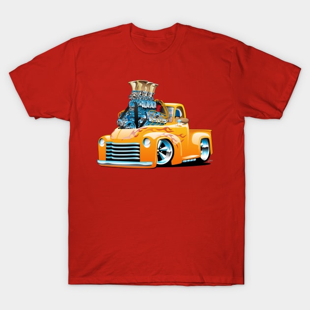 American Classic Hot Rod Pickup Truck Cartoon T-Shirt by hobrath